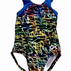 GK elite Electric Print Velvet Feel Leotard Leo Girls Youth X- Small CXS